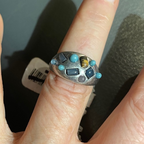 Free People Turquoise Tortoise Silver tone Stone Dome Ring, Size 7, NWT! - Picture 4 of 16